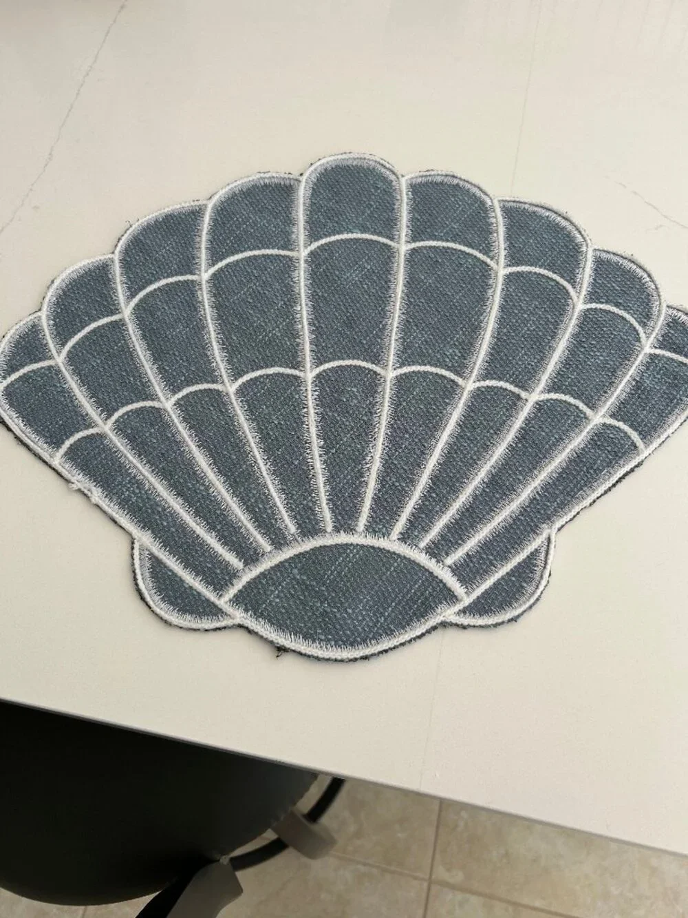 Seashell shaped placemat, teal and white, coastal decor